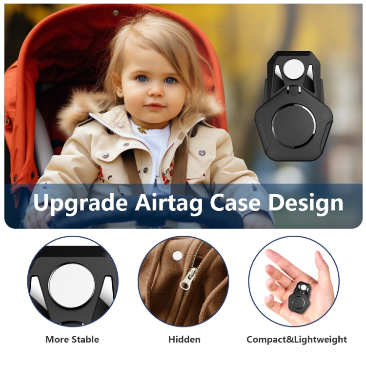 For AirTag Tracker Magnetic Lock Case Waterproof Hidden Protective Cover(Black)