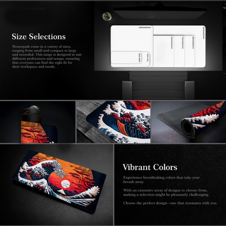 300x600x2mm Big Wave Gaming Mouse Pad Non-Slip Rubber Desk Mat(No.28)