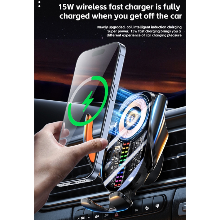 15W Car Sound Pickup Atmosphere Light Wireless Mobile Phone Charging Stand(Black) 15W Car Sound Pickup Atmosphere Light Wireless Mobile Phone Charging Stand(Black)