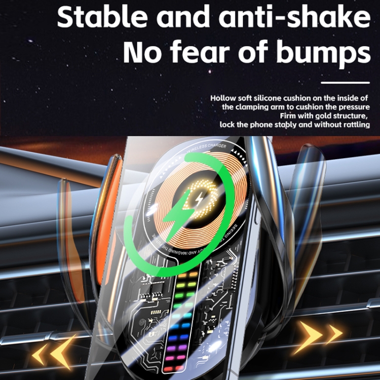 15W Car Sound Pickup Atmosphere Light Wireless Mobile Phone Charging Stand(Black) 15W Car Sound Pickup Atmosphere Light Wireless Mobile Phone Charging Stand(Black)