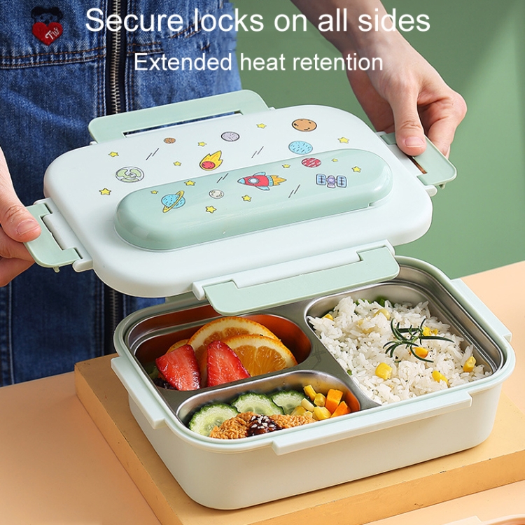 316 Stainless Steel Insulated Lunch Box Children Portable Compartment Lunch  Case, Style: Light Green 3 Grids