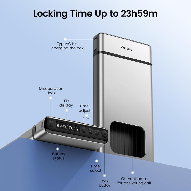 Vaydeer Universal Digital Display Smart Timed Self-discipline Mobile Phone Storage Lock Box(Silver)