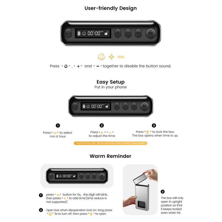 Vaydeer Universal Digital Display Smart Timed Self-discipline Mobile Phone Storage Lock Box(Silver)
