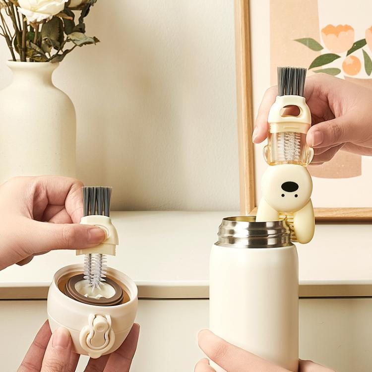 3 In 1 Cup Brush Rabbit Multifunction Crevice Bottle Insulated Mug Groove Rubber Ring Cleaning Brush(Pink) - B1