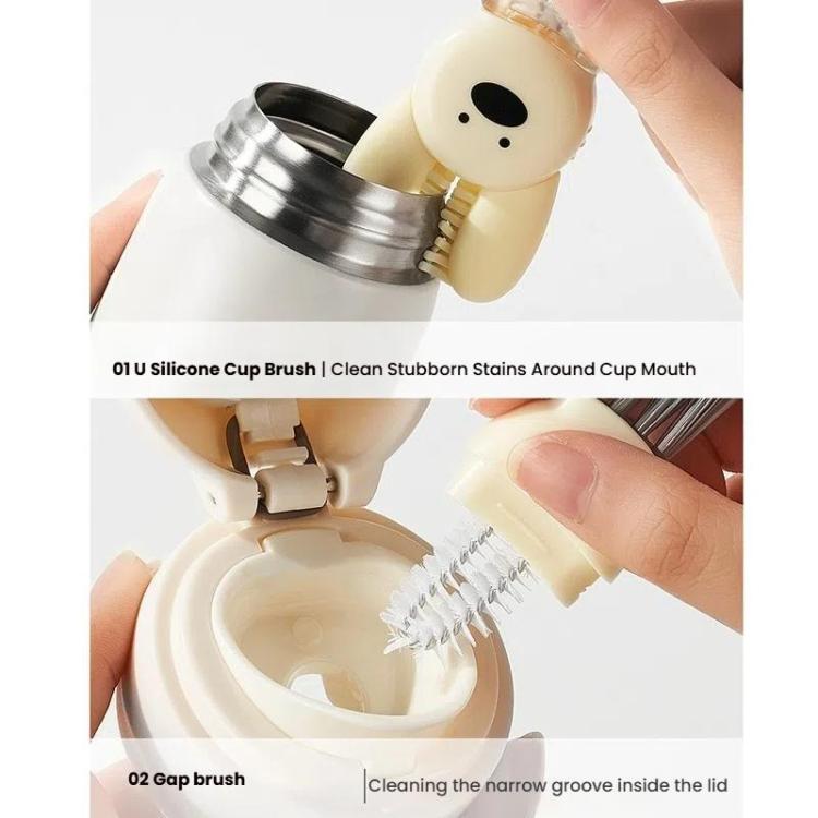 3 In 1 Cup Brush Rabbit Multifunction Crevice Bottle Insulated Mug Groove Rubber Ring Cleaning Brush(Pink) - B6