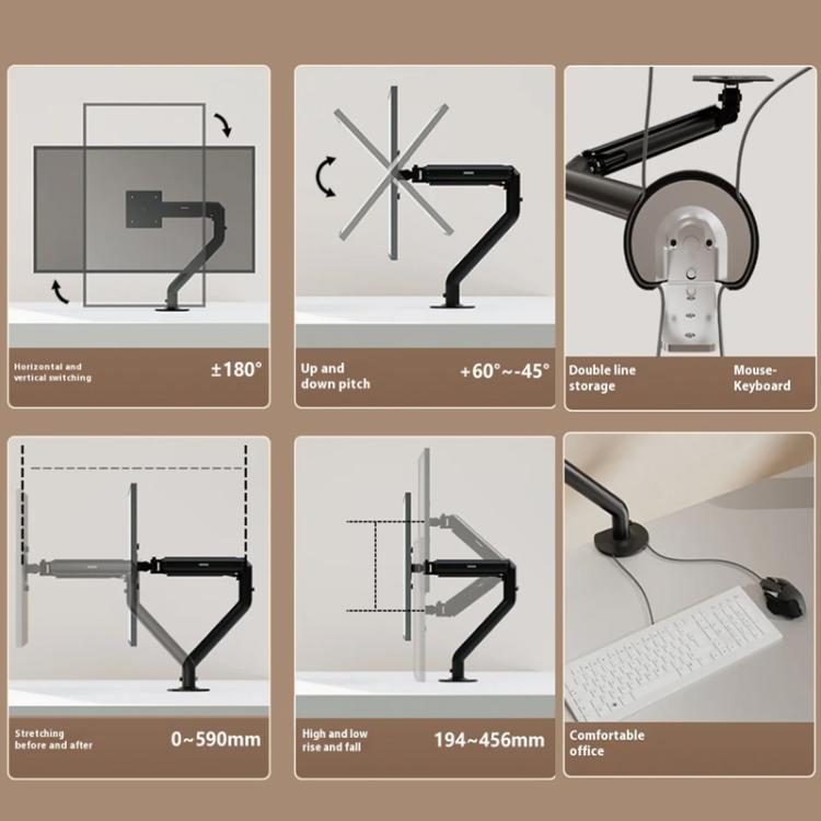 For 15-32 Inch Monitor Bracket Adjustable Gas Spring Computer Screen Desk Mount Stand(Black) - B4