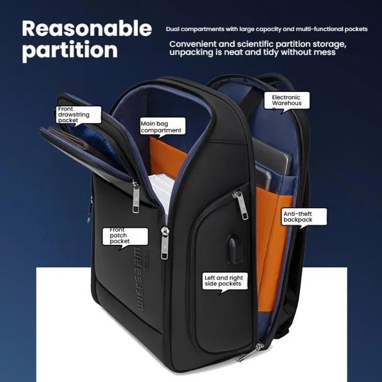 wiersaam Men Waterproof Anti-Theft Business Backpack Travel Laptop Bag with USB Charging Port & Password Lock Small - B3