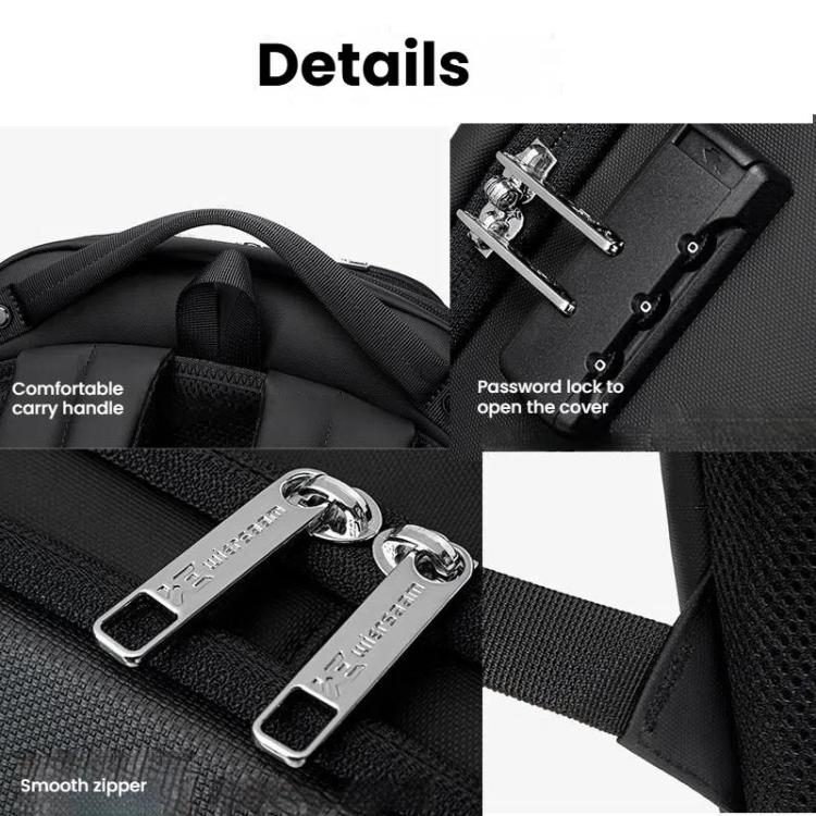wiersaam Men Waterproof Anti-Theft Business Backpack Travel Laptop Bag with USB Charging Port & Password Lock Small - B8
