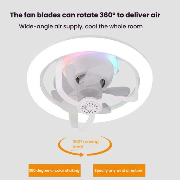 50W Ceiling Fan Light With E27 Socket 3 Speeds Adjustable RGB LED Strip(White) - B2