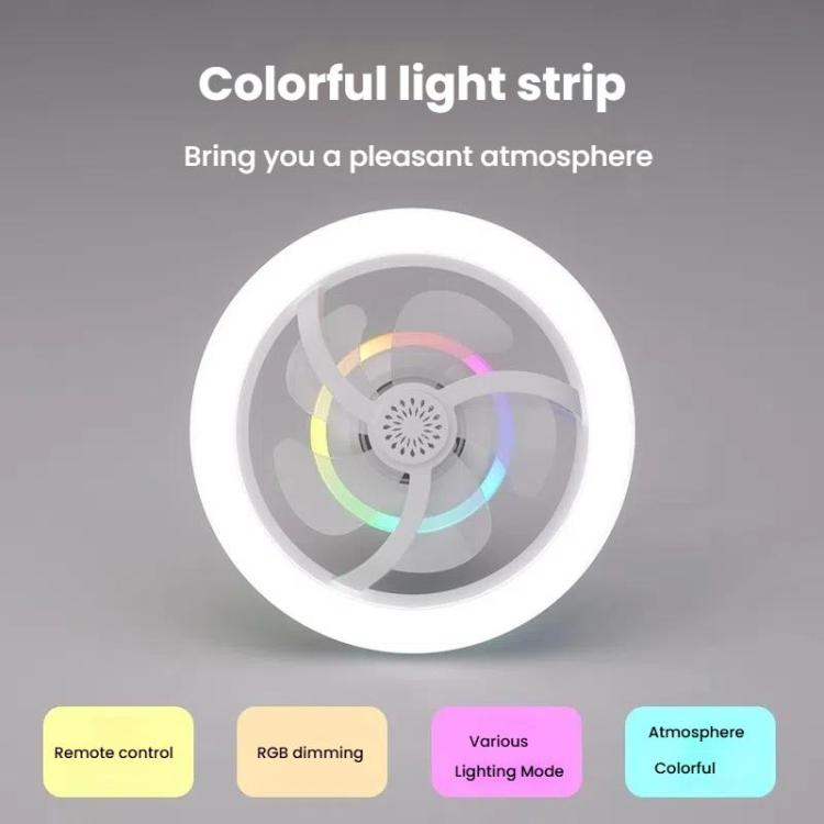 50W Ceiling Fan Light With E27 Socket 3 Speeds Adjustable RGB LED Strip(White) - B3