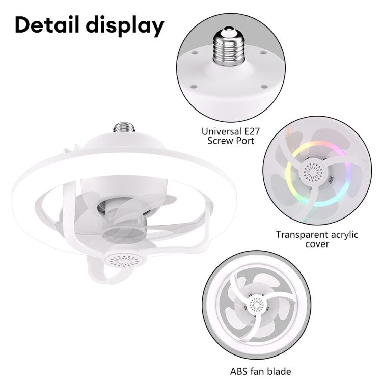 50W Ceiling Fan Light With E27 Socket 3 Speeds Adjustable RGB LED Strip(White) - B6
