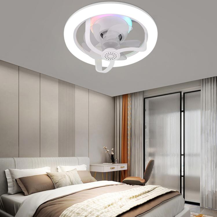 50W Ceiling Fan Light With E27 Socket 3 Speeds Adjustable RGB LED Strip(White) - B8