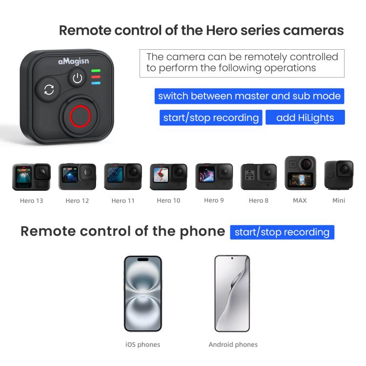 Télécommande Bluetooth Pour Insta360 X5/X4/X3/ACE PRO/GO3 - Portée 50m, étanche, Autonomie 96h