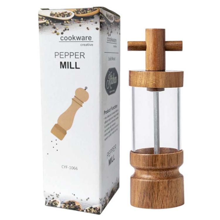 7 inch Manual Black Pepper Wood Grinder Transparent Acrylic Pepper  Seasoning Bottle, Spec: Single With Box