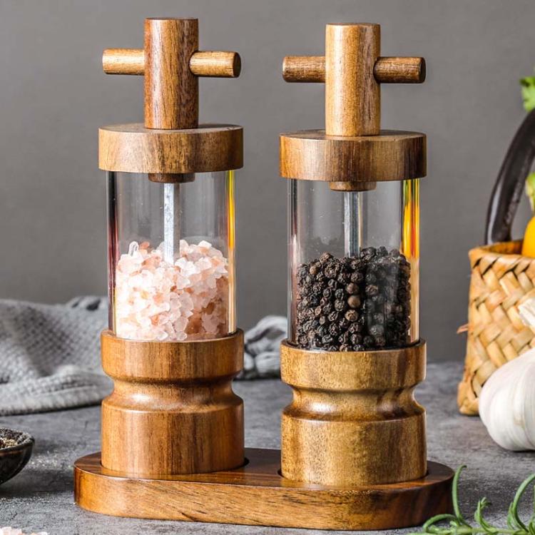 7 inch Manual Black Pepper Wood Grinder Transparent Acrylic Pepper  Seasoning Bottle, Spec: Single With Box