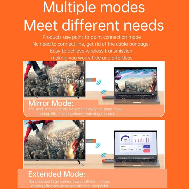 HDMI Wireless Transmitter 50M Signal Extension 1080P WIFI Computer Wireless Casting Same Screen, Transmitter + Receiver(Orange) - B10