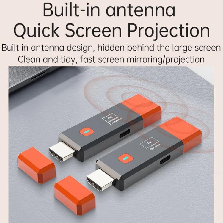 HDMI Wireless Transmitter 50M Signal Extension 1080P WIFI Computer Wireless Casting Same Screen, Transmitter + Receiver(Orange) - B4