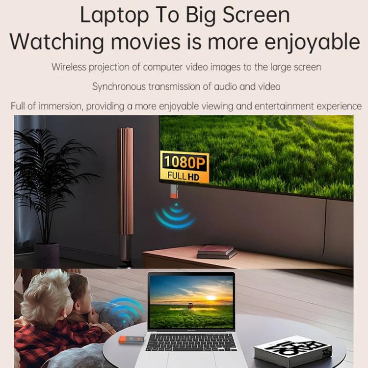 HDMI Wireless Transmitter 50M Signal Extension 1080P WIFI Computer Wireless Casting Same Screen, Transmitter + Receiver(Orange) - B6