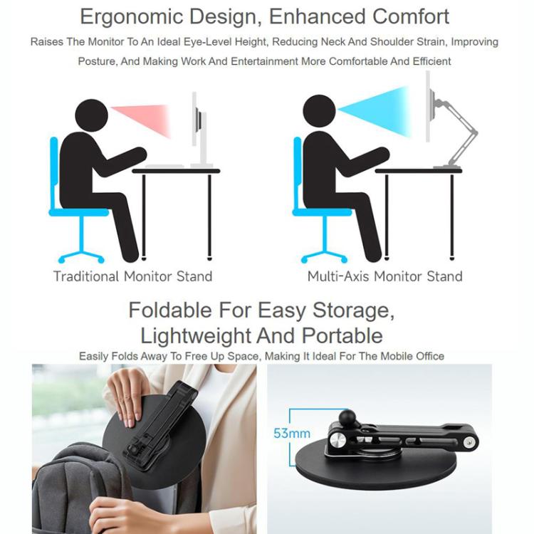 Support Réglable VESA Pour écran Portable - Compatible écrans Jusqu'à 19" - Rotation Multi-axes, Base Lestée