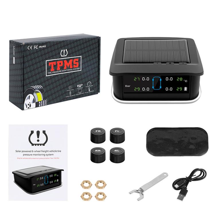Solar TPMS Tire Pressure Monitoring System With LED Ambient Light, Spec: External 4-Wheel