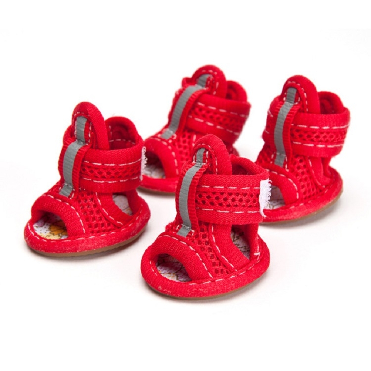 Sandalias antideslizantes para mascotas de malla con fondo de tendón, tamaño: 5: 5,5x6,5 cm (rojo grande) - 1