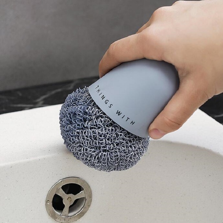 Polyester Cleaning Ball Household Handle Cleaning Brush Kitchen Short  Handle Dishwashing Pot Brush, Color:White
