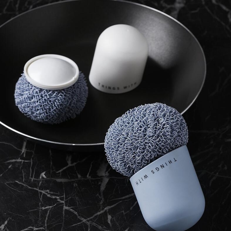 Polyester Cleaning Ball Household Handle Cleaning Brush Kitchen Short  Handle Dishwashing Pot Brush, Color:White