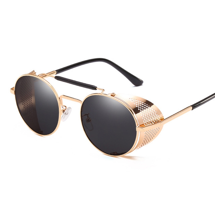 Christchurch vriendschap Vrijgevig Retro ronde metalen zonnebril unisex ontwerp UV-beschermingsbril (goud +  grijs)