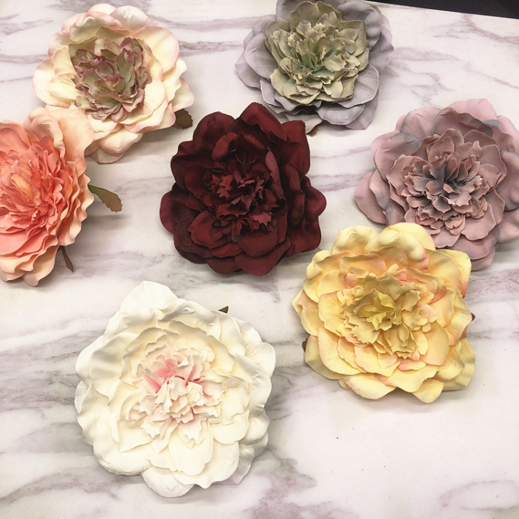 3 piezas de tela para bricolaje, simulación de flores retro, peonía grande,  flor de camelia, decoración floral para el hogar (chocolate)