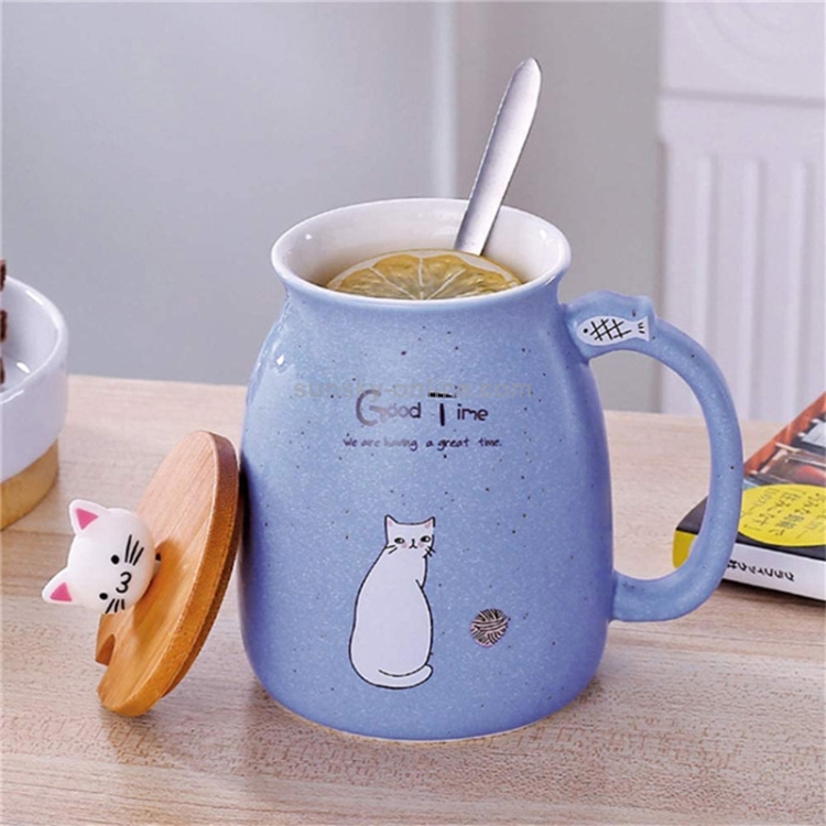 Chat Créatif Couleur Résistant à la chaleur tasse dessin animé avec couvercle 450 ml Tasse chaton Café 
