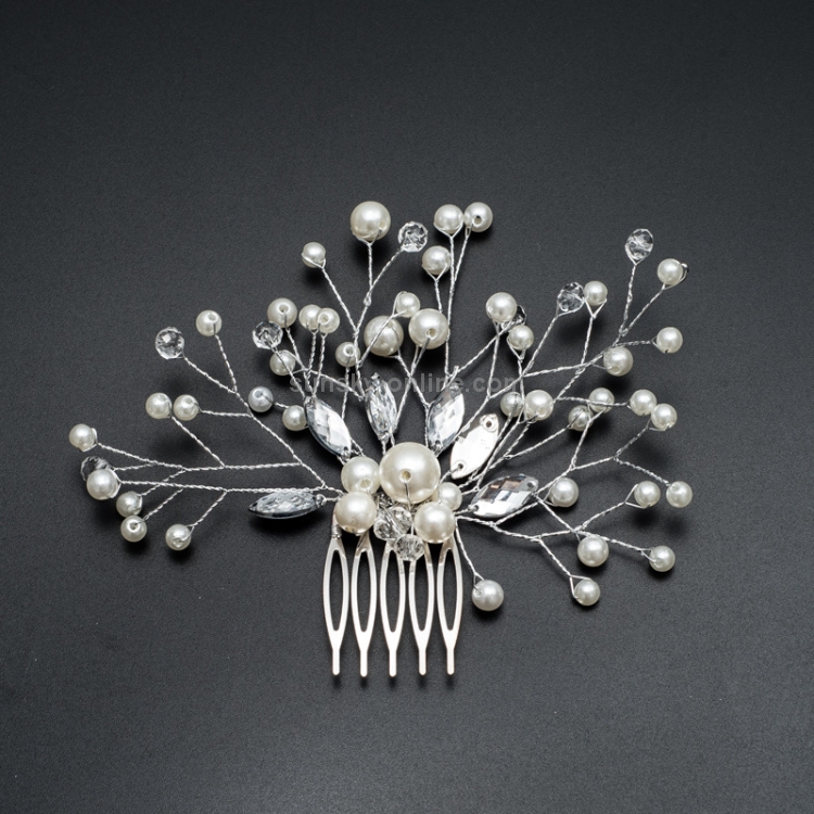 Women Pearl Hair Combs Pin Rhinestone Tiara Crystal Crown Bride Hair Jewelry 