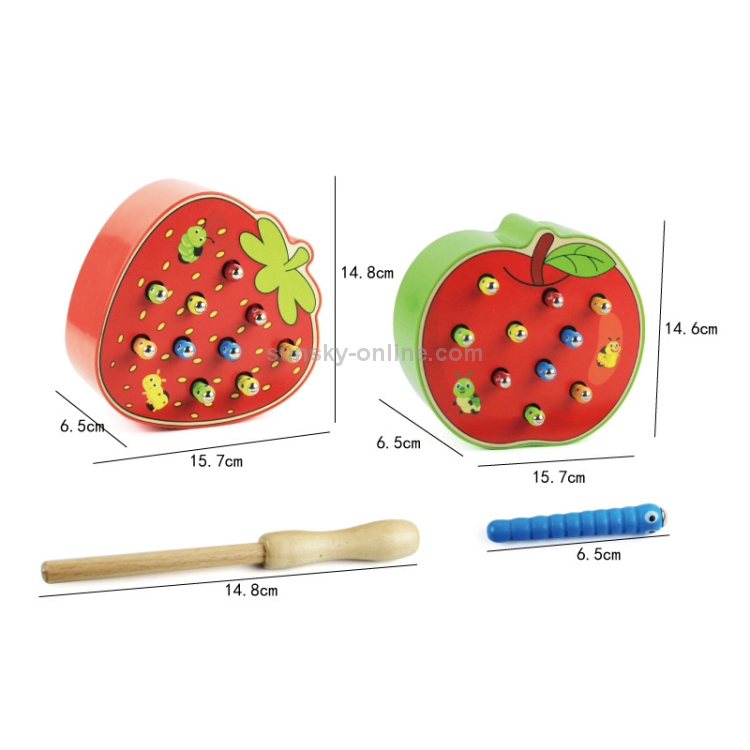 Apple Wooden Magnet Fruit Bug Catching Game Toy Kids Montessori Toy 