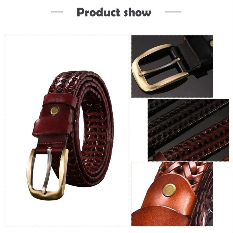 Genuine Leather 3.5cm Hand Embroidered and Hand Knitted Belt for Men and 2024 Women