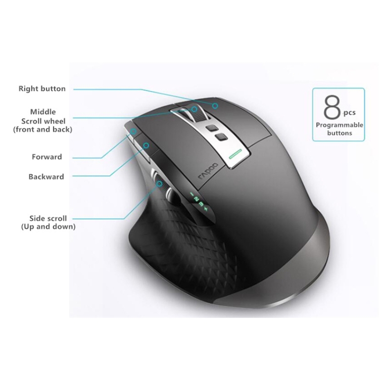 Rapoo MT750 Pro 3200 DPI Bluetooth Wireless Mouse Gaming Laptop Ratón de mano grande, compatible con carga inalámbrica Qi (negro) - 5