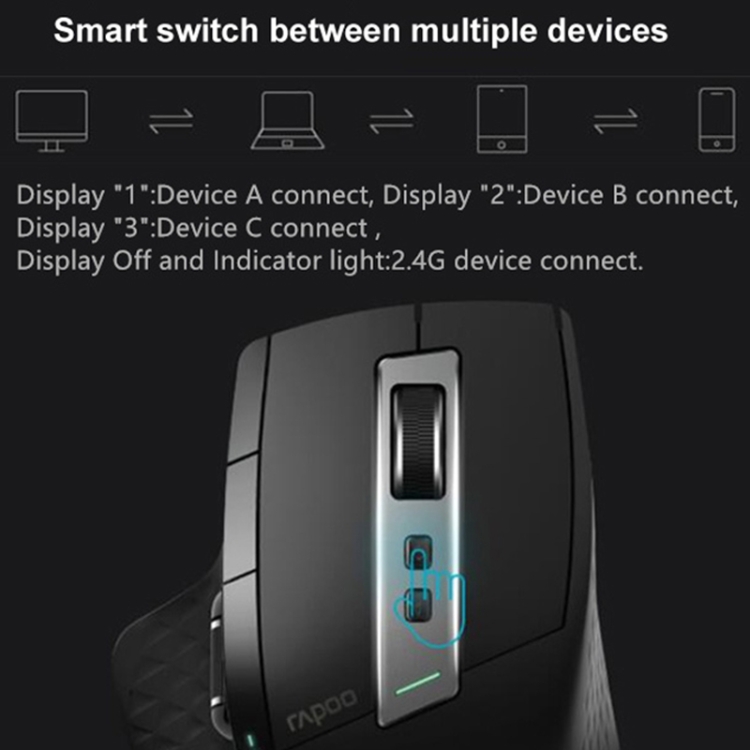 Rapoo MT750 Pro 3200 DPI Bluetooth Wireless Mouse Gaming Laptop Ratón de mano grande, compatible con carga inalámbrica Qi (negro) - 9