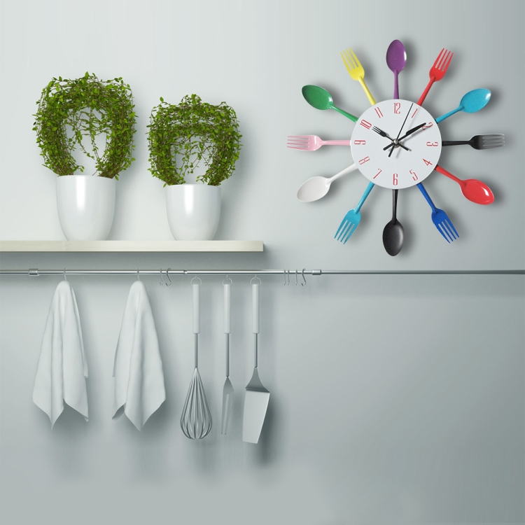 Reloj de pared grande para cocina, relojes de acero inoxidable con  cuchillo, tenedor y cuchara, diseño