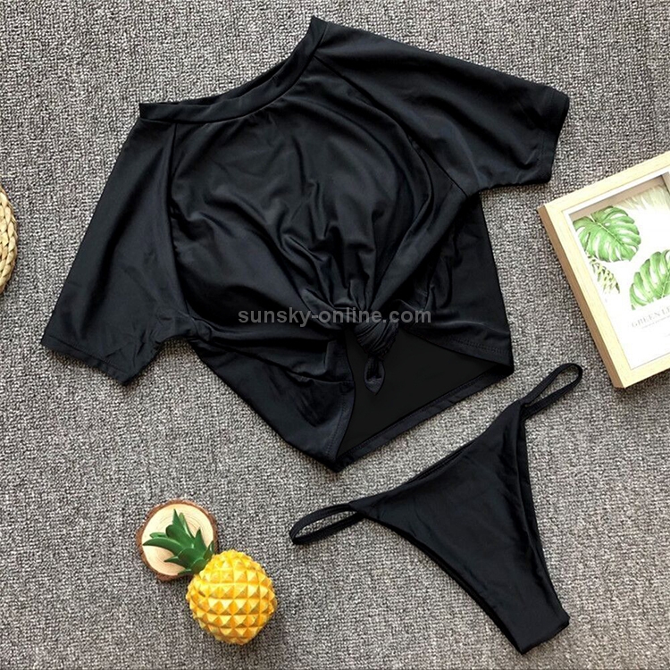 2 pièces Sexy maillot de bain noué à demi-manches Bikini Split pour femme,  taille: L (