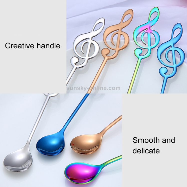 Stainless Steel Coffee Mixing Spoon Creative Musical Instrument Shape Spoon,  Style:Lute, Color:Titanium Gold