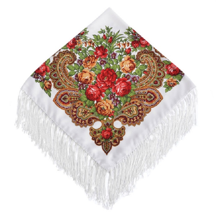 Red Flower on White Ethnic Style Retro Tassel Square Scarf Flower Pattern  Headscarf Scarf, Size:90 x 90cm