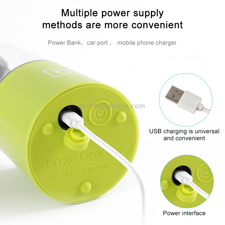 Mini extracteur de jus de fruits rechargeable USB Juicer Cup électrique  portable (vert)
