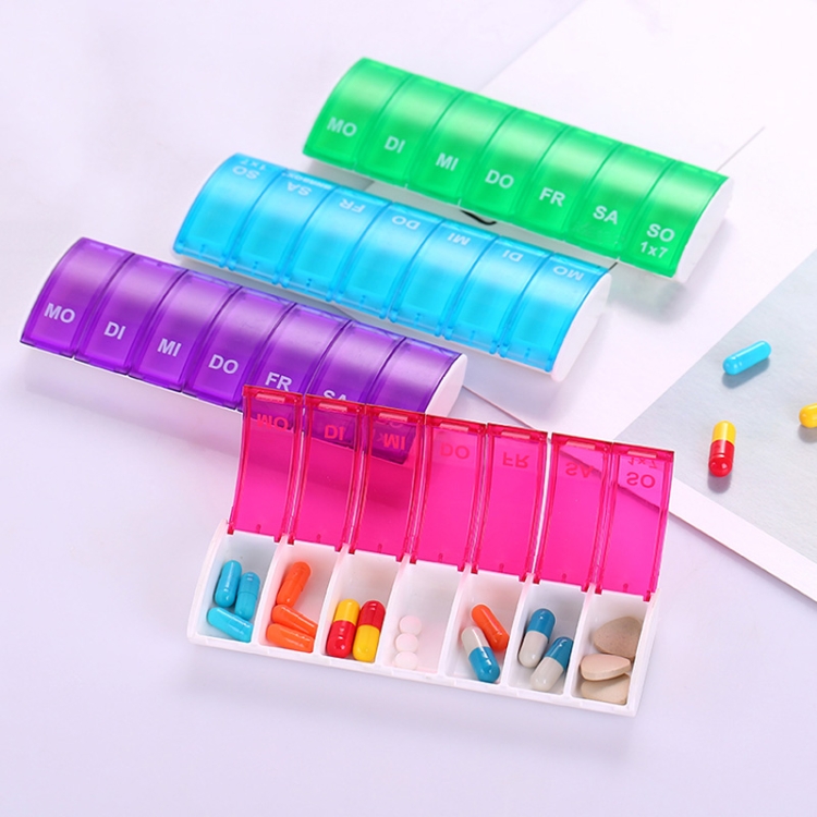 Portable Seven-Part Mini Pill Organizer Box – A portable, travel-friendly weekly medicine-storage compact solution (blue)