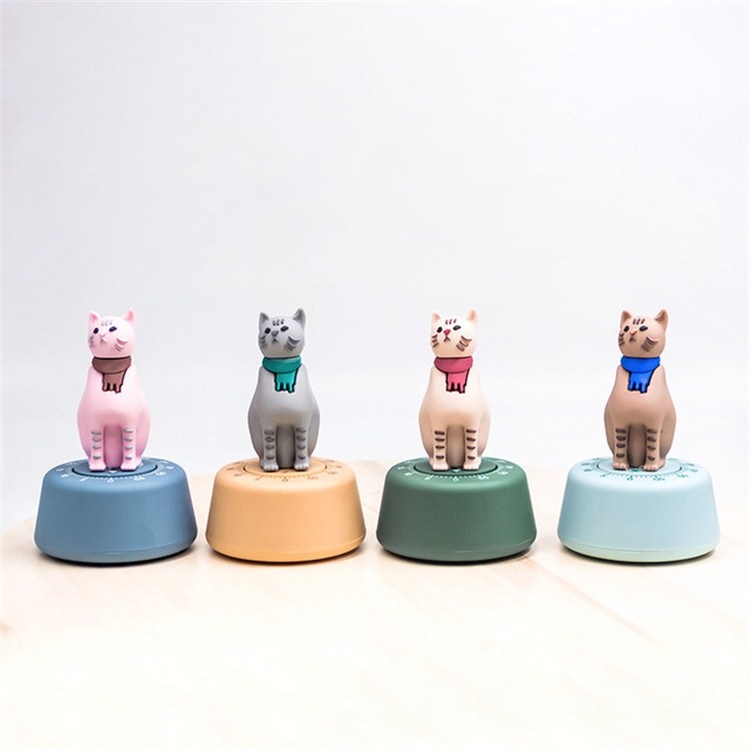 Cartoon Cat Shape Countdown Timer Student Learning Time Manager Kitchen  Timer Mechanical Reminder(Light Green)
