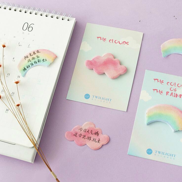 "Rainbow Cloud" Pack of 4 Sticky Notes Cute Stickers Adhesive Memo Pads Notepad 