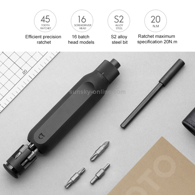 Original Xiaomi Mijia 16 en 1 destornillador de trinquete destornillador de  perno de mano (negro)