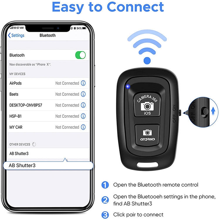 Dual-key Bluetooth Remote Shutter Camera Control Self-timer (Black) Dual-key Bluetooth Remote Shutter Camera Control Self-timer (Black)