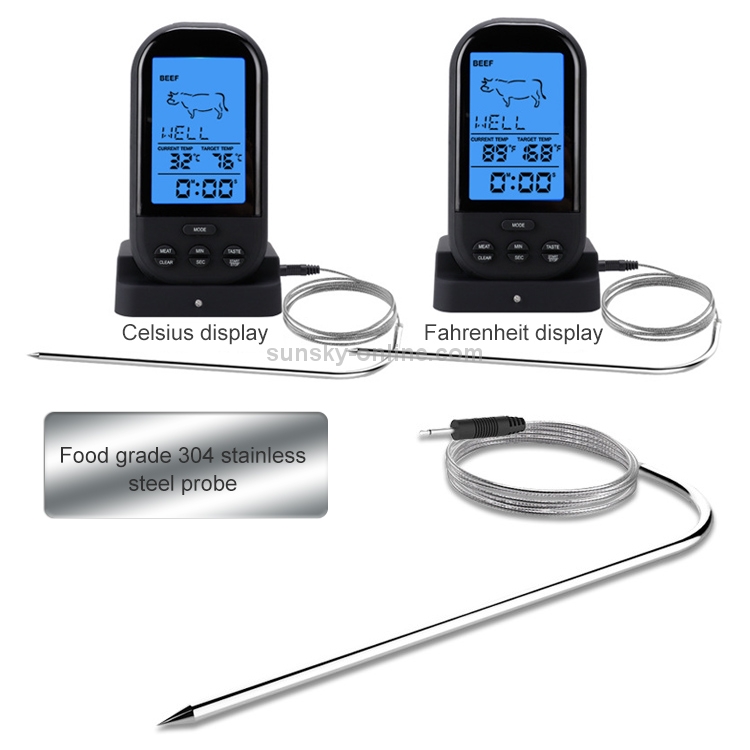 TS-HY62 Digital Kitchen Food Cooking BBQ Wireless Thermometer(Black)