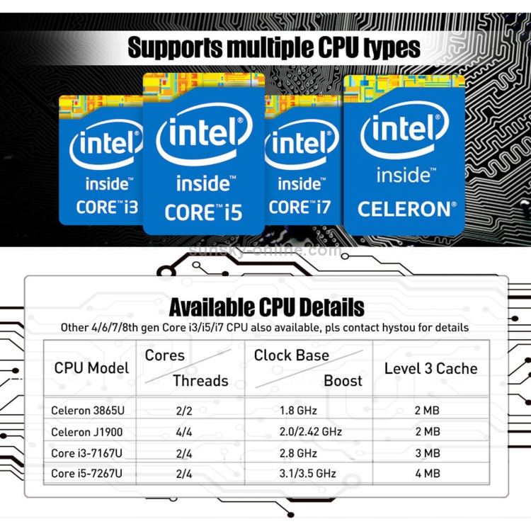 HYSTOU P09-6L Mini PC con sistema Windows / Linux, Intel Celeron 3865U 2 Core 2 Threads hasta 1.80GHz, Soporte mSATA, 8GB RAM DDR3 + 128GB SSD - 7