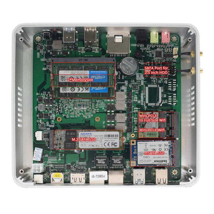 HYSTOU P03B-I5-7360U Mini PC sin ventilador Intel Core i5 7260u Procesador de cuatro núcleos hasta 2,2 GHz, RAM: 4G, ROM: 128G, compatible con Win 7/8/10 / Linux (blanco) - 4