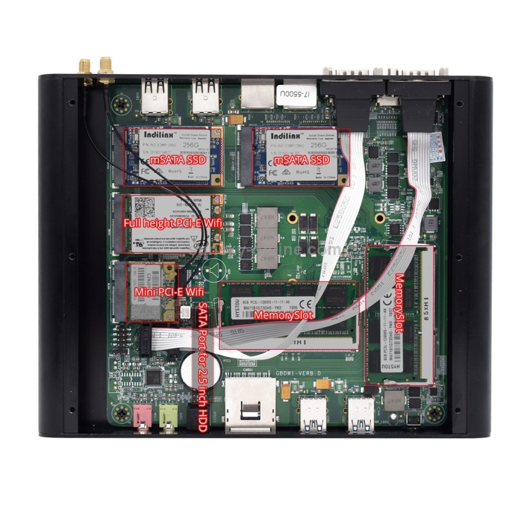 HYSTOU P05B-I7-5500U-2C Mini PC sin ventilador Intel Core i7 5500u Procesador de cuatro núcleos hasta 2,4 GHz, RAM: 4G, ROM: 128G, compatible con Win 7/8/10 / Linux (negro) - 2