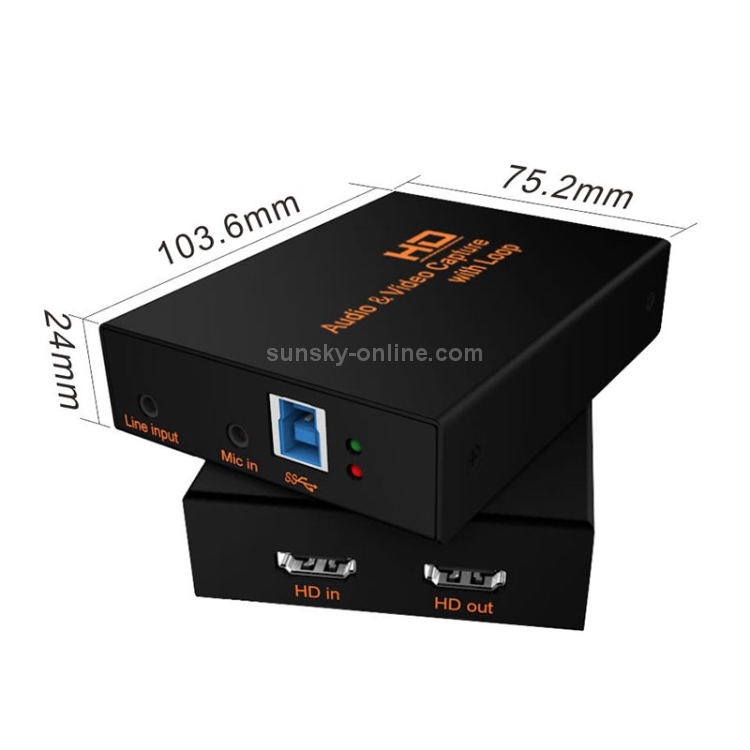 Z28 Professional HDMI Female + Mic + Line In a HDMI Female USB 3.0 Video Audio Capture Box (Negro) - 1